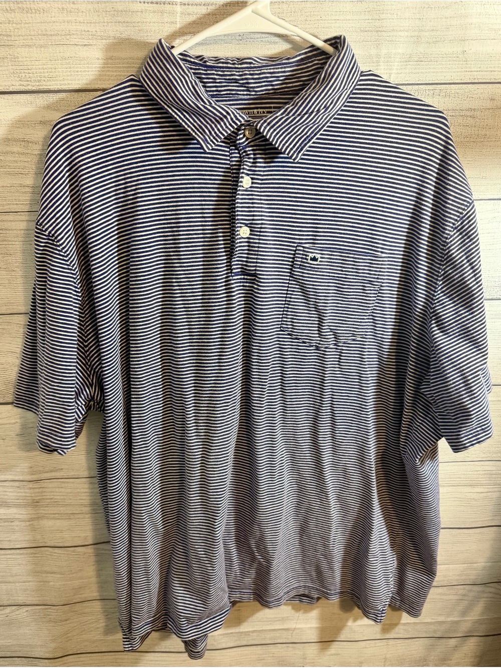 crown & ivy Navy and White Striped Short-Sleeve Polo